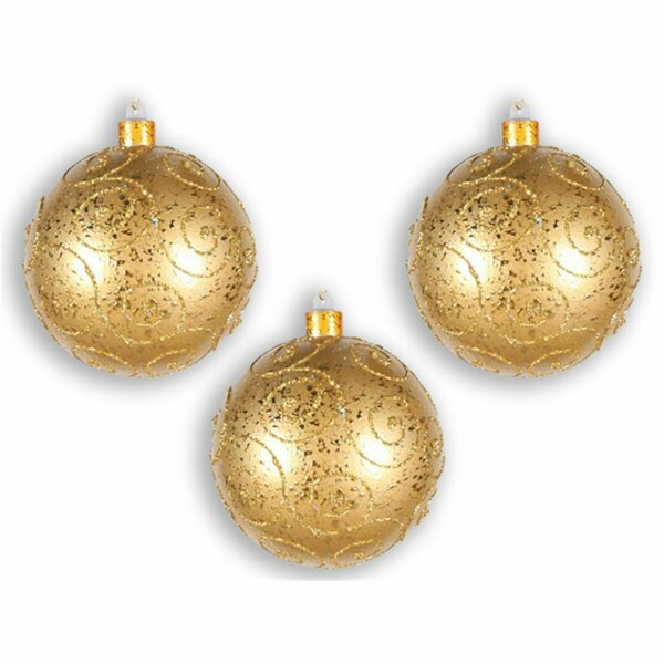 Queens Of Christmas 140 mm Glitter Ornament Ball, Gold , 3PK ORN-BALL-140-GO-3PK